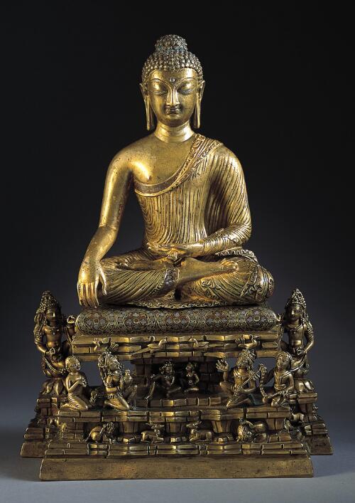Buddha Shakyamuni and Adorants on Mount Meru